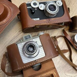 Kodak Vintage Cameras with Brown Leather Cases